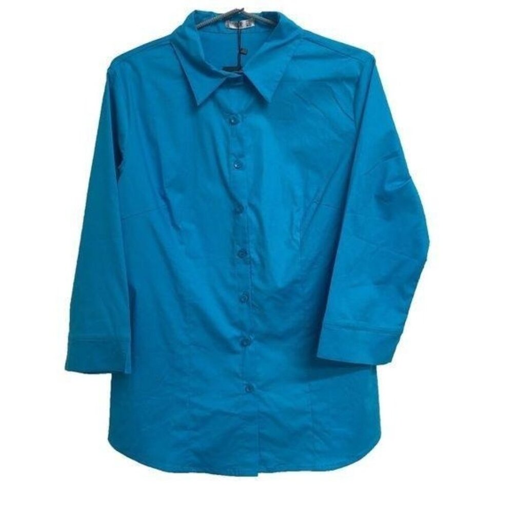 Basic Aqua Color Button Up Top
